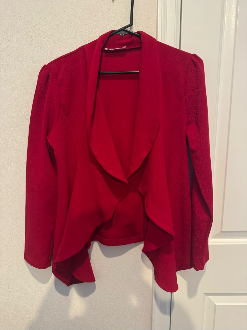 Red Draped Open Front Blazer Jacket